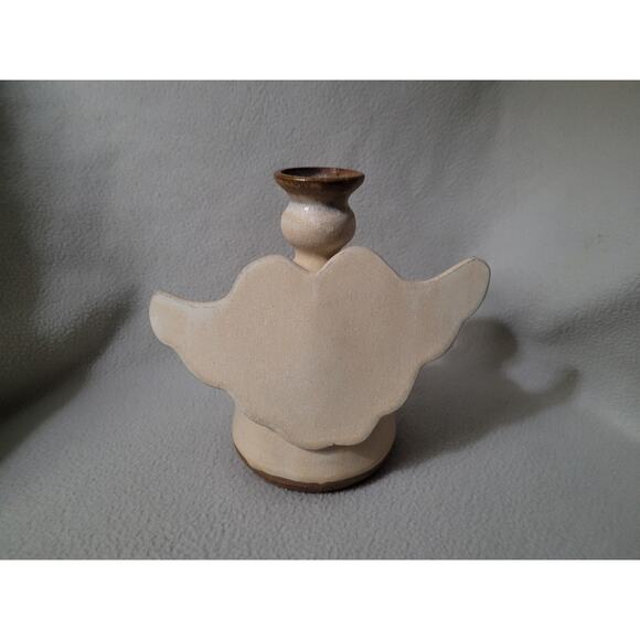 Pottery Angel Candle Holder Clay Signed Winged - Picture 5 of 9